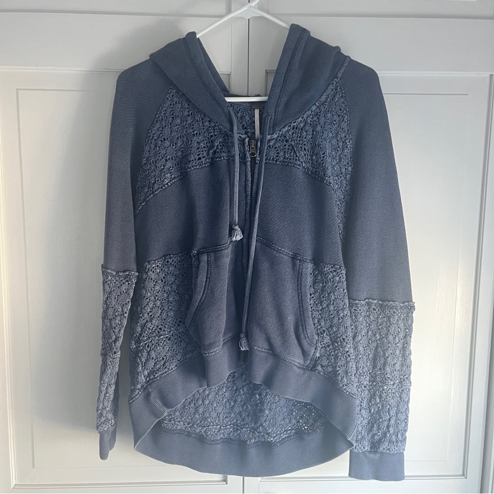 Free People Crochet Zip Up Hoodie, M